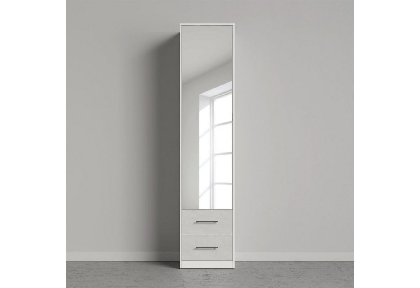 SMARTBett Drehtürenschrank Spiegelschrank Kleiderschrank 50cm Weiss/Beton (1-St) von SMARTBett