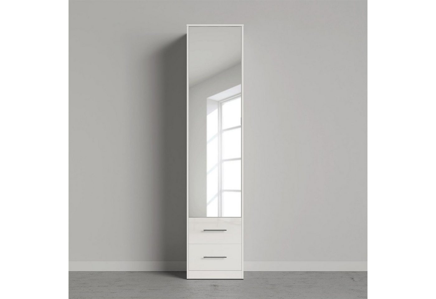 SMARTBett Drehtürenschrank Spiegelschrank Kleiderschrank 50cm Weiss/Weiss Hochglanz (1-St) von SMARTBett