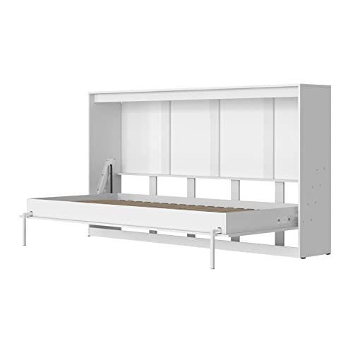 SMARTBett Schrankbett Classic mit Gasdruckfedern 100x200cm Horizontal Weiss | Wandbett, Wandklappbett fürs Gästezimmer, Büro, Wohnzimmer, Schlafzimmer von SMARTBett