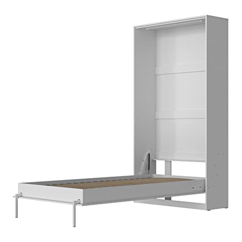 SMARTBett Schrankbett Classic mit Gasdruckfedern 100x200cm Vertikal Weiss | Wandbett, Wandklappbett fürs Gaestezimmer, Buero, Wohnzimmer, Schlafzimmer von SMARTBett