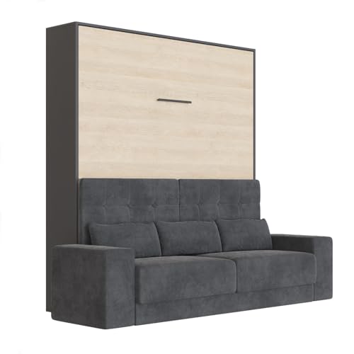 SMARTBett Schrankbett M1 180x200 Vertikal Anthrazit/Kaiserberg Eiche inkl.Anthrazit Sofa von SMARTBett