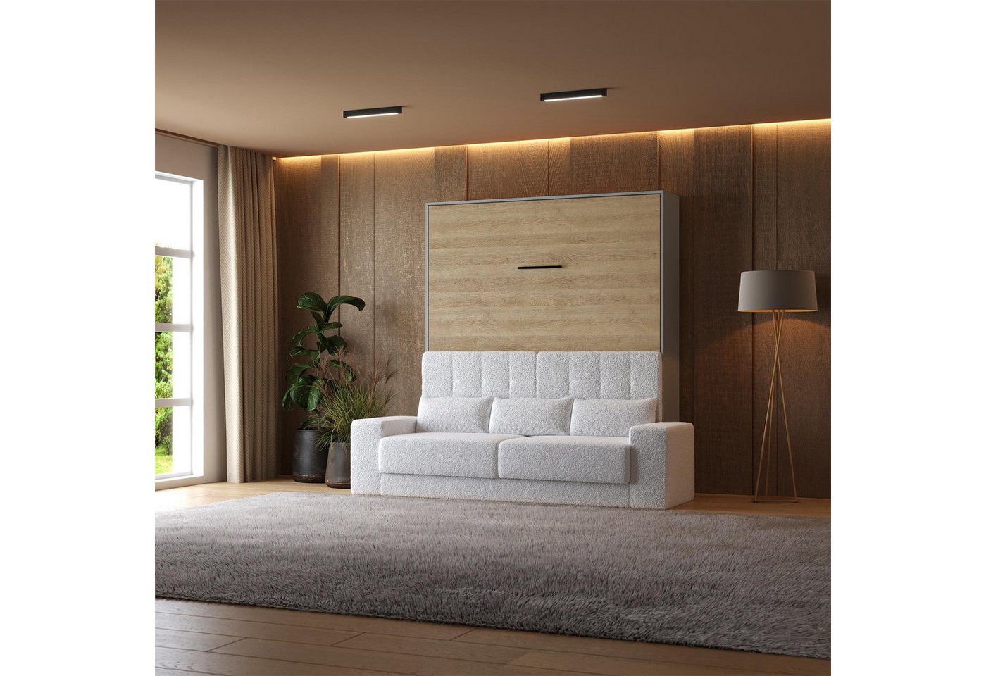 SMARTBett Schrankbett Schrankbett +SOFA Weiss M1 160x200 V Klappbett (Schrankbett+ Sofa, 2-St., Schrankbett+ Sofa) von SMARTBett