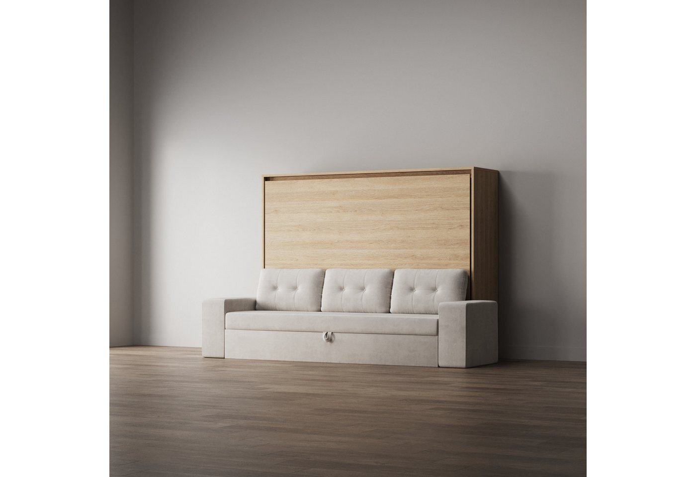 SMARTBett Schrankbett Schrankbett 160x200 Horizontal M2 (Tiefe 55cm) inkl.SOFA Sandgrau von SMARTBett