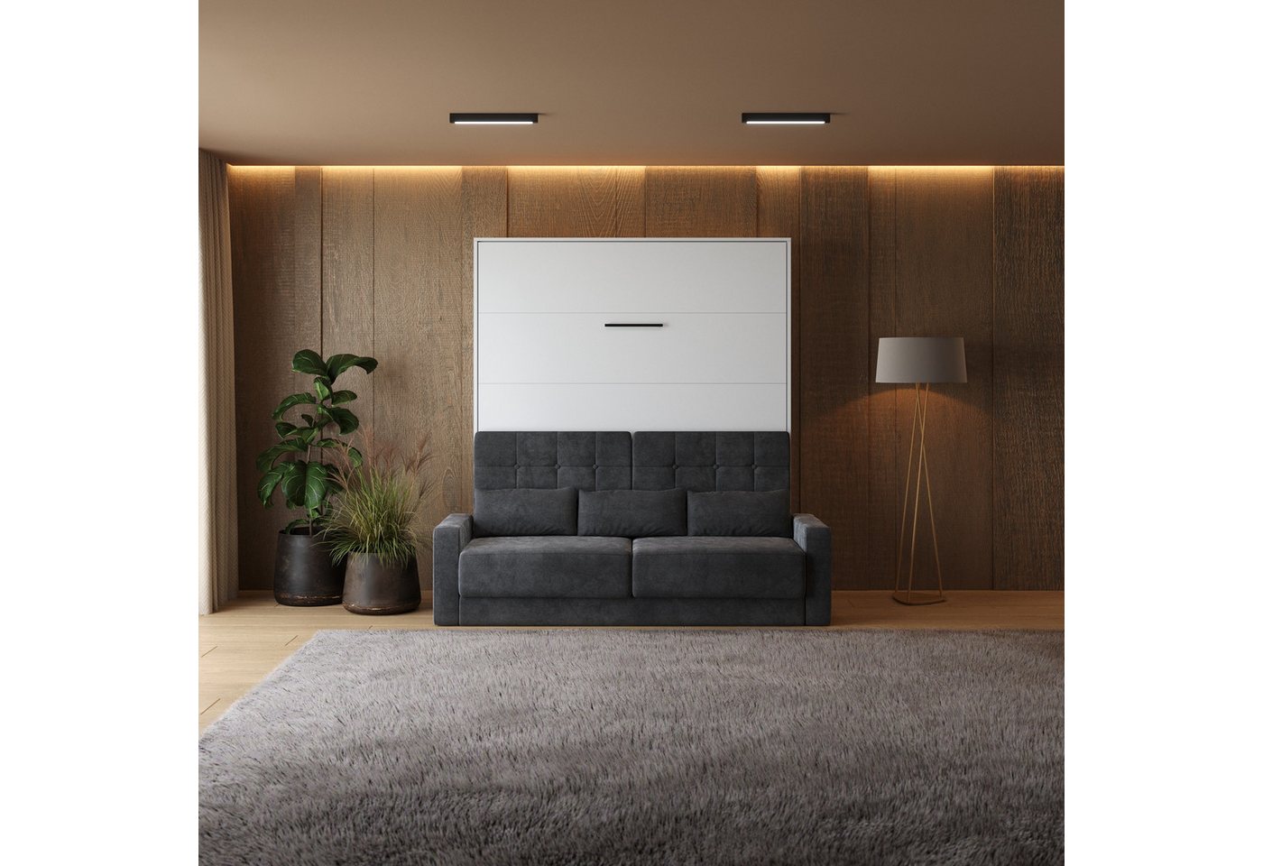SMARTBett Schrankbett Schrankbett mit SOFA M1 180x200 Vertikal Weiss/Weiss (Schrankbett, 19-St., Schrankbett+ Sofa) von SMARTBett