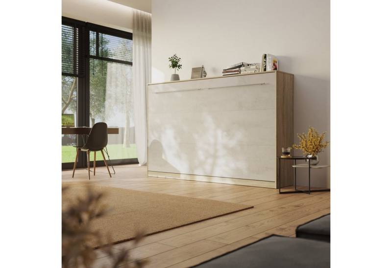SMARTBett Schrankbett Standard 120x200cm Eiche Sonoma horizontal inkl. Lattenrost Klappbett, Wandklappbett mit Gasdruckfedern von SMARTBett