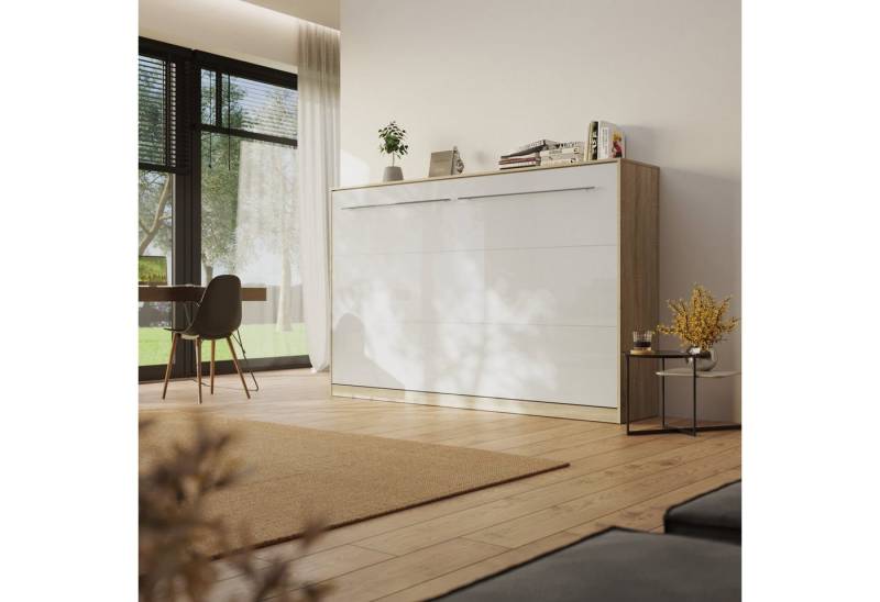 SMARTBett Schrankbett Standard 120x200cm Eiche Sonoma horizontal inkl. Lattenrost Klappbett, Wandklappbett mit Gasdruckfedern von SMARTBett