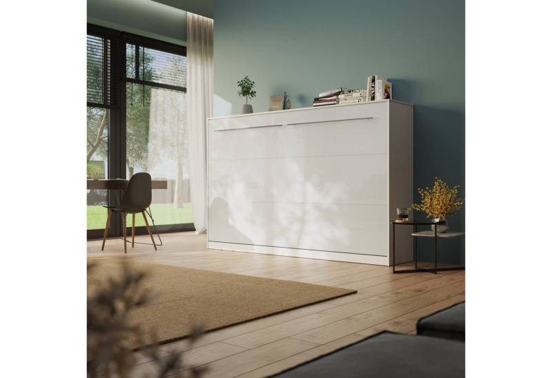 SMARTBett Schrankbett Standard 120x200cm Weiß horizontal inkl. Lattenrost Klappbett, Wandklappbett mit Gasdruckfedern von SMARTBett