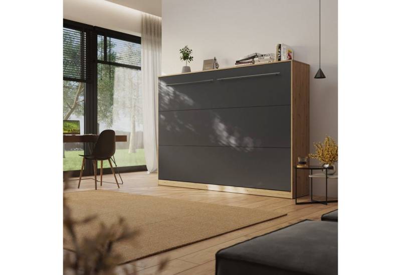 SMARTBett Schrankbett Standard 140x200 cm, Wildeiche Klappbett horizontal/ quer, Gasdruckfedern von SMARTBett