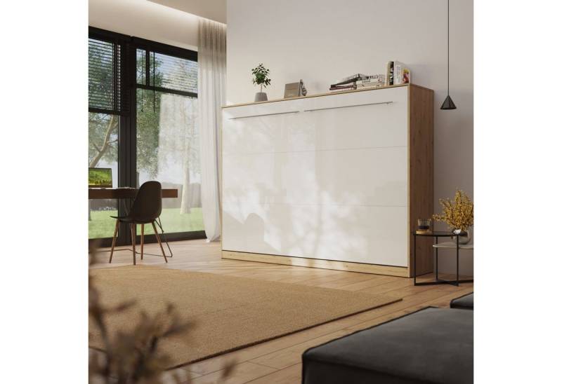 SMARTBett Schrankbett Standard 140x200 cm, Wildeiche Klappbett horizontal/ quer, Gasdruckfedern von SMARTBett