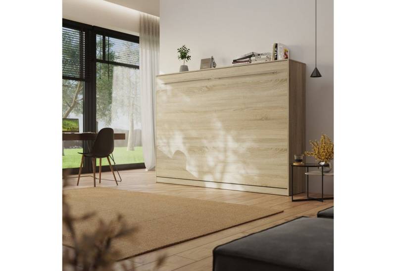 SMARTBett Schrankbett Standard 140x200 cm Eiche Sonoma horizontal inkl. Lattenrost Klappbett, Wandklappbet mit Gasdruckfedern von SMARTBett