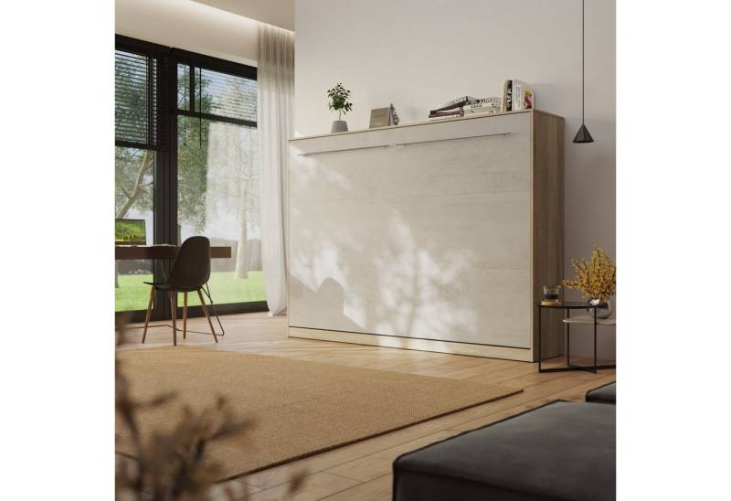 SMARTBett Schrankbett Standard 140x200 cm Eiche Sonoma horizontal inkl. Lattenrost Klappbett, Wandklappbet mit Gasdruckfedern von SMARTBett