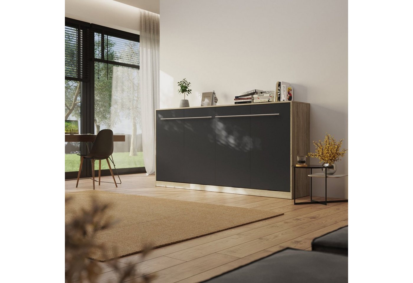 SMARTBett Schrankbett Standard 90x200 cm cm Horizontal Eiche Sonoma inkl. Lattenrost Gasdruckfedern von SMARTBett