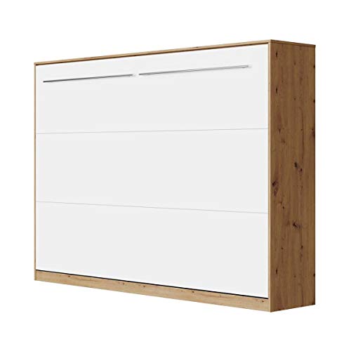 SMARTBett Standard 90x200 120x200 140x200 160x200 | Schrankbett, Wandbett, Wandklappbett fürs Gästezimmer, Büro, Wohnzimmer, Schlafzimmer Wildeiche/Weiss 140 Horizontal von SMARTBett