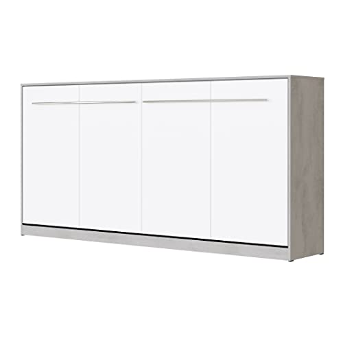 SMARTBett Standard 90x200 120x200 140x200 160x200 | Schrankbett, Wandbett, Wandklappbett fürs Gästezimmer, Büro, Wohnzimmer, Schlafzimmer Beton/Weiss 90 Horizontal von SMARTBett