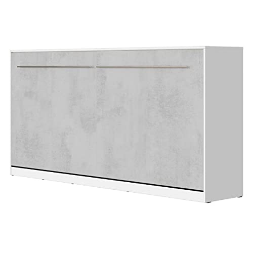 SMARTBett Standard 90x200 120x200 140x200 160x200 | Schrankbett, Wandbett, Wandklappbett fürs Gästezimmer, Büro, Wohnzimmer, Schlafzimmer Weiss/Beton 90 Horizontal von SMARTBett