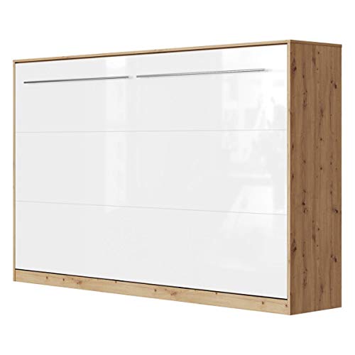 SMARTBett Standard 90x200 120x200 140x200 160x200 | Schrankbett, Wandbett, Wandklappbett fürs Gästezimmer, Büro, Wohnzimmer, Schlafzimmer Wildeiche/Weiss Hochglanz 120 Horizontal von SMARTBett