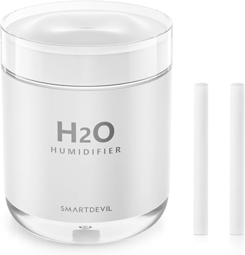 SMARTDEVIL Luftbefeuchter Schlafzimmer 500ml, USB Mini Kleiner Luftbefeuchter, Automatische Abschaltung, Nachtlichtfunktion, Leise Luftbefeuchter für Schlafzimmer (Candle Humidifier White) von SMARTDEVIL