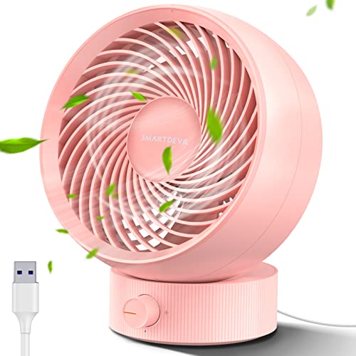 SMARTDEVIL USB Ventilator, Mini Ventilator Klein Leise Tischventilator Stufenlose Geschwindigkeit 20 ° Einstellen, USB Desk Fan Geräuscharm, USB Fan Einfach zu Tragen,für Büro, Zuhause (Rosa) von SMARTDEVIL
