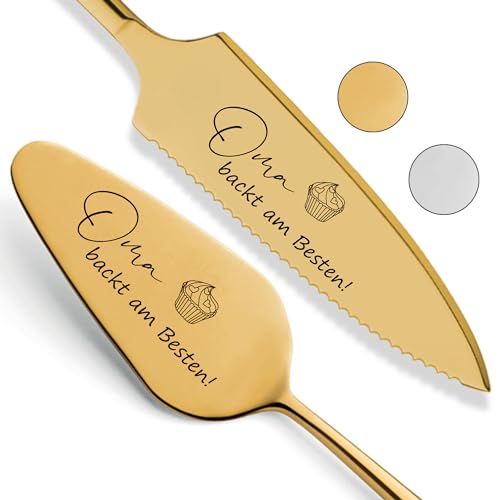 SMARTEON Tortenheber inkl. Tortenmesser im Set mit persönlicher Gravur als Geschenk für die Oma zum Geburtstag - Geschenk für Muttertag - personalisierte Geschenke (Oma, Gold) von SMARTEON