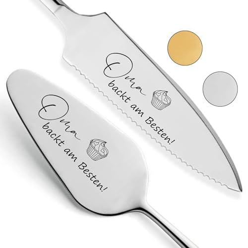 SMARTEON Tortenheber inkl. Tortenmesser im Set mit persönlicher Gravur als Geschenk für die Oma zum Geburtstag - Geschenk für Muttertag - personalisierte Geschenke (Oma, Silber) von SMARTEON