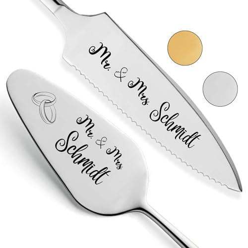 Tortenheber inkl. Tortenmesser im Set mit persönlicher Gravur als Geschenk zur Hochzeit, Jahrestag, Geburtstag - Hochzeitsgeschenke für Brautpaare - personalisierte Geschenke (Mr. & Mrs., Silber) von SMARTEON