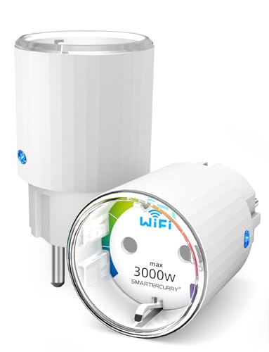 SMARTERCURRY Smart WLAN Steckdose Mini 13A mit Strommessung, Max 16A Zeitschaltuhr Steckdose, Kompatibel mit Alexa/Google Home, Kompaktes Design, Sprachsteuerung, APP Fernbedienung, 2 Stücke von SMARTERCURRY