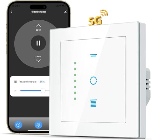 SMARTERCURRY WLAN Rollladenschalter 5GHz Betaversion, [6 Gen] Jalousien Schalter benötigt Nullleiter, Rollladensteuerung kompatibel mit Echo Alexa/Google, 80x80mm, 1 Stück von SMARTERCURRY