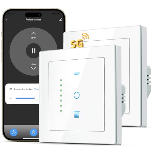 SMARTERCURRY WLAN Rollladenschalter 5GHz Betaversion, [6 Gen] Jalousien Schalter benötigt Nullleiter, Rollladensteuerung kompatibel mit Echo Alexa/Google, 80x80m, 2 Stück von SMARTERCURRY