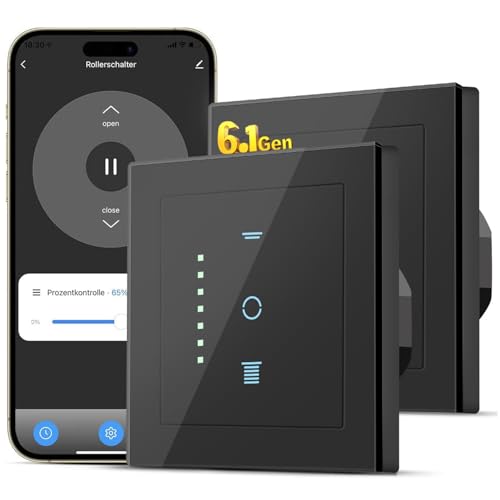 SMARTERCURRY WLAN Rollladenschalter [6.1Gen], Smart LED Jalousien Schalter mit Timer, Kindersicherung, Rollladensteuerung kompatibel mit Echo Alexa/Google, 2 Stück | Schwarz von SMARTERCURRY