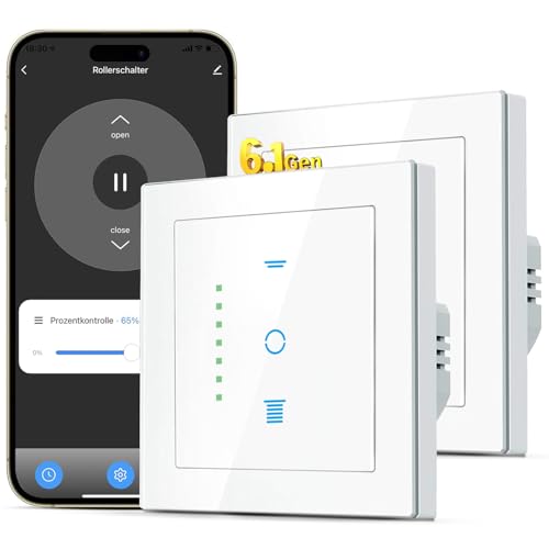 SMARTERCURRY WLAN Rollladenschalter [6.1Gen], Smart LED Jalousien Schalter mit Timer, Kindersicherung, Rollladensteuerung kompatibel mit Echo Alexa/Google, 2 Stück | Weiß von SMARTERCURRY