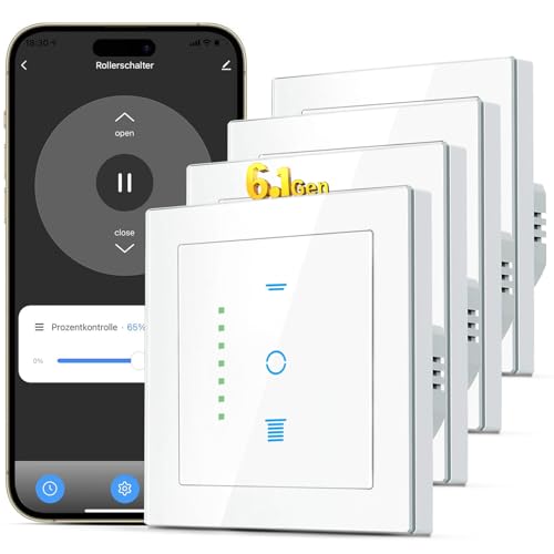 SMARTERCURRY WLAN Rollladenschalter [6.1Gen], Smart LED Jalousien Schalter mit Timer, Kindersicherung, Rollladensteuerung kompatibel mit Echo Alexa/Google, 4 Stück | Weiß von SMARTERCURRY