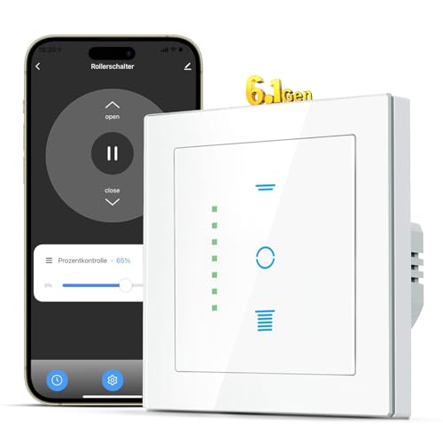 SMARTERCURRY WLAN Rollladenschalter [6.1Gen], Smart LED Jalousien Schalter mit Timer, Kindersicherung, Rollladensteuerung kompatibel mit Echo Alexa/Google, 80x80mm, 1 Stück | Weiß von SMARTERCURRY