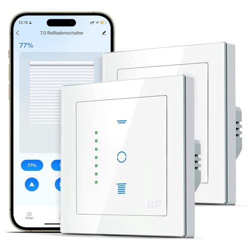 SMARTERCURRY Wlan Rolladenschalter, [7 Pro] Smart Rolladen Zeitschaltuhr zur Steuerung der Rollläden/Jalousien/Markisen, WLAN Jalousien Schalter kompatibel mit Echo Alexa/Google Assistant, 2 Stücke von SMARTERCURRY