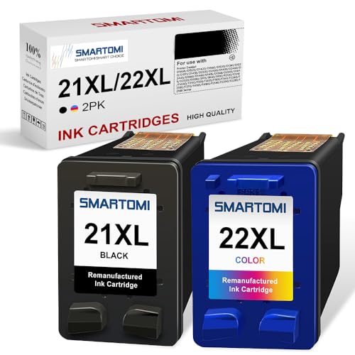 SMARTOMI 21XL 22XL Wiederaufbereitete Tintenpatronen für HP 21XL 22XL Tintenpatronen für HP Deskjet F2120 F2180 F2280 F380 F4180 F335 F4180 F4190 D2360 D1460 D1530 D2360 D2460 D1460 Schwarz+Dreifarbig von SMARTOMI