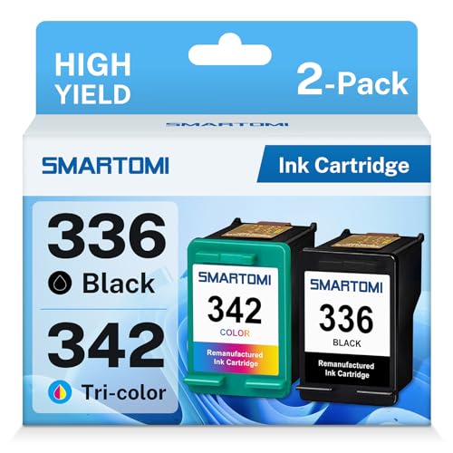 SMARTOMI 2er-Pack 336 342 Tintenpatronen remanufactured für HP 336 342 Tinte für die Nutzung mit Druckern der HP Deskjet 5420 5420v 5432 Officejet 6310 Photosmart 2570 2573 2575a PSC 1507 1510 1510s von SMARTOMI