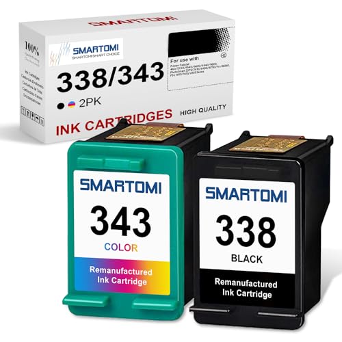 SMARTOMI 2er-Pack 338 343 Tintenpatronen remanufactured für HP 338 343 für Druckern der HP DeskJet 460 5740 6540 6620 6840 9800 PhotoSmart 2575 2610 8450 8750 Pro B8360 PSC 1610 1613 2355 von SMARTOMI