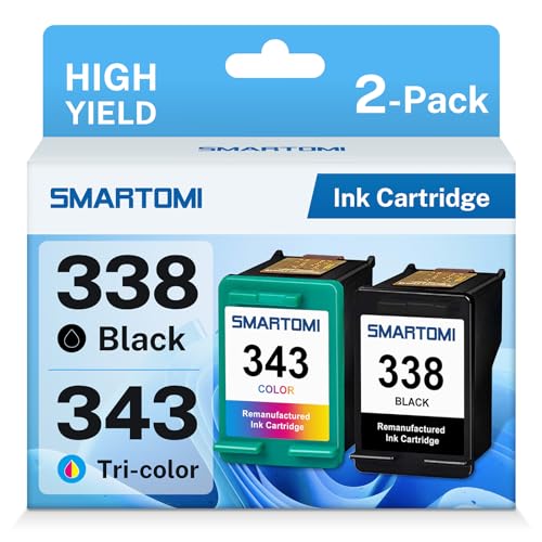 338 343 Tintenpatronen remanufactured für HP 338 343 für Druckern der HP DeskJet 460 5740 6540 6620 6840 9800 PhotoSmart 2575 2610 8450 8750 Pro B8360 PSC 1610 1613 2355 (K+T) von SMARTOMI
