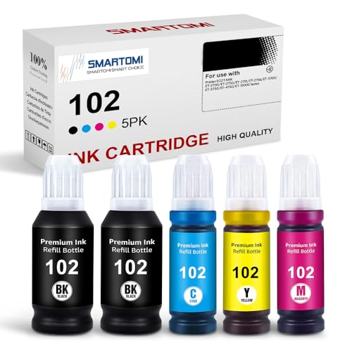 SMARTOMI 102 Tinte Kompatibel mit Epson 102 Tintenpatronen Nachfülltinte Multipack für EcoTank ET-2700 ET-2710 ET-2720 ET-2750 ET-3700 ET-3750 ET-4700 ET-4750 ET-15000 von SMARTOMI