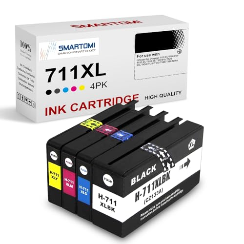 SMARTOMI 711XL Kompatibel Tintenpatrone für HP 711XL Ersatz für HP Officejet Pro Designjet T120 24 T120 610 T520 24 T520 36 T520 610 T520 914 T100 T125 T130 T525 T530(4er-Pack) von SMARTOMI