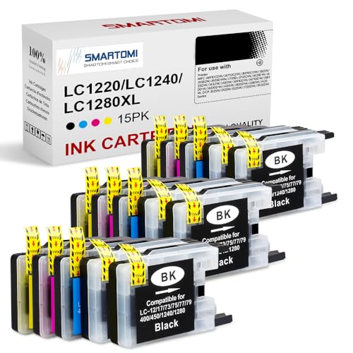 LC1240XL LC1280XL LC1220XL Druckerpatronen kompatibel für Brother MFC-J280W MFC-J425W MFC-J430W MFC-J280W MFC-J435W MFC-J5910DW MFC-J625DW MFC-J6510DW MFC-J6710DW J6910DW J825DW（15er-Pack） von SMARTOMI