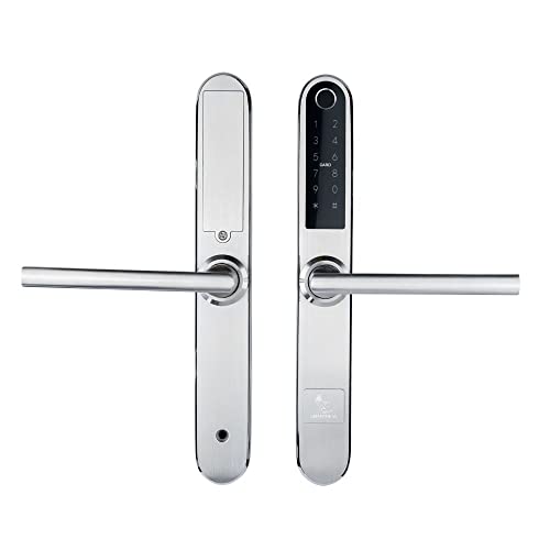 SMARTPASS Elektronisches Türschloss mit Fingerabdruck, Telefon, Code, Karte, Schlüssel, App-Kontrolle, Bluetooth, Wi-Fi, Modell Monaco, Silber von SMARTPASS