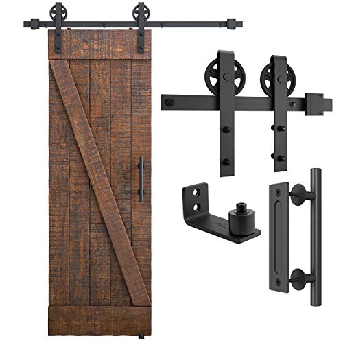 SMARTSTANDARD 1.5 m robustes Schiebetür-Hardware-Kit, Schwarz (komplettes Set beinhaltet 1xZuggriff-Set und 1xBodenführung), passend für 76.2 cm breite Türverkleidung (große industrielle Radaufhänger) von SMARTSTANDARD