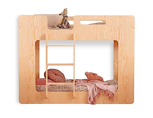 smartwood Mimi L - Leiter Links Etagenbett 80x200 mit Lattenrost und Rausfallschutz - Kinderbett für Jungen und Mädchen - Montessori Bett mit Rausfallschutz und Lattenrost Natural Holz 200x80 cm von smartwood