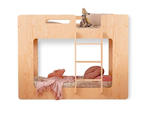 SMARTWOOD Mimi P - Leiter Rechts Etagenbett 90x200 mit Lattenrost und Rausfallschutz - Kinderbett für Jungen und Mädchen - Montessori Bett mit Rausfallschutz und Lattenrost Natural Holz 200x90 cm von SMARTWOOD