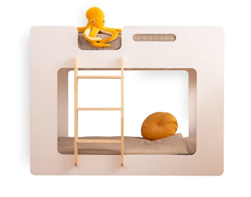 smartwood Mimi L - Leiter Links Etagenbett 90x160 mit Lattenrost und Rausfallschutz - Kinderbett für Jungen und Mädchen - Montessori Bett mit Rausfallschutz und Lattenrost Weiß 160x90 cm von smartwood