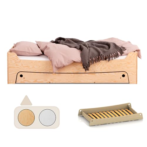 smartwood TILA 10 Kinderbett 90x180 mit Lattenrost und Ausziehbett - Holz Kinderbett für Jungen & Mädchen - Montessori Bett mit Lattenrost 180x90 cm - Naturalholz von smartwood