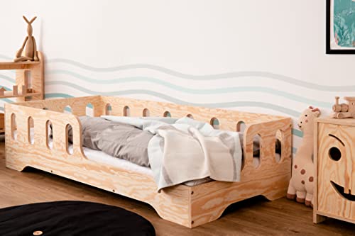 smartwood TILA 1P Kinderbett 70x160 mit Lattenrost und Rausfallschutz - Neuheit - Holz Kinderbett für Jungen & Mädchen - vielseitiges Montessori Bett mit Rausfallschutz und Lattenrost 160x70 cm. von smartwood