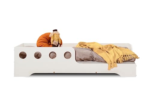 smartwood TILA 5P Kinderbett 90x160 mit Lattenrost und Rausfallschutz - Holz Kinderbett für Jungen & Mädchen, vielseitiges Montessori Bett mit Rausfallschutz und Lattenrost 160x90 cm - Weiß von smartwood