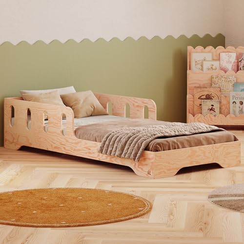 smartwood Kinderbett 80x160 cm Montessori Bodenbett mit Rausfallschutz & Lattenrost - Aus handbemaltem Sperrholz - Sicher für Jungen und Mädchen - Einfache Montage - TILA 6 von smartwood