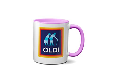 Oldi-Tasse für Geburtstage, Weihnachten, lustiges Geschenk, Feiern, Neuheit, alt, großer robuster Griff, spülmaschinen-/mikrowellengeeignet, Sublimationsdruck aus Keramik (rosa Grundierung) von SMARTYPANTS